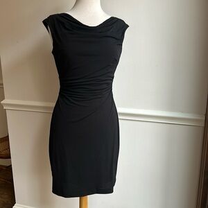 David Meister Cowl Neck Ruched Waist Black Knee Length Dress Size 4 EUC